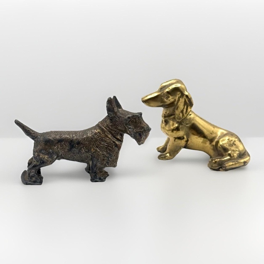 Vintage Brass Dachshund & Scottie Dog Figurines Pair Terrier Decor Collectibles